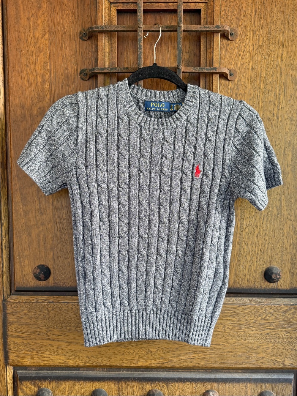 Polo by Ralph Lauren Stone Gray Cable-Knit Short-Sleeve Sweater Size XS